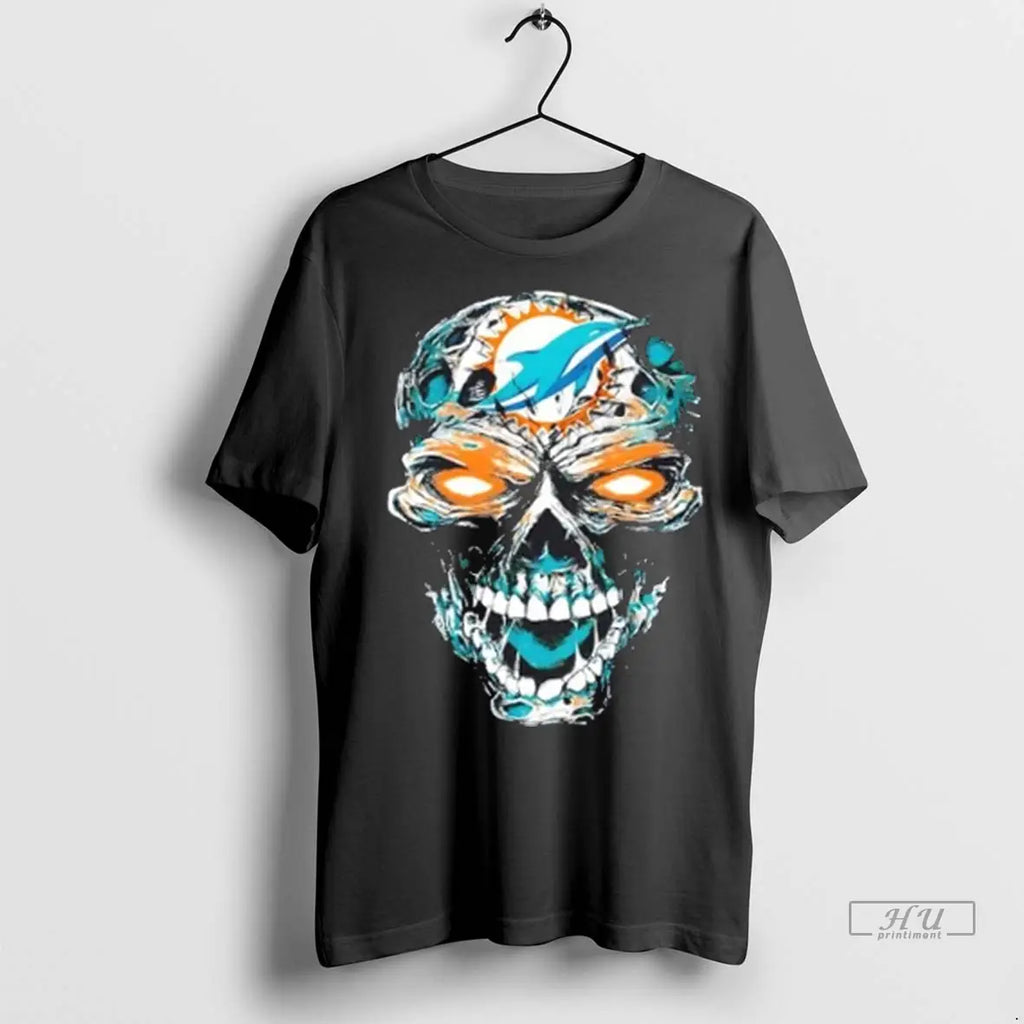 Officials Miami Dolphins X Skull Horror Logo T Shirt