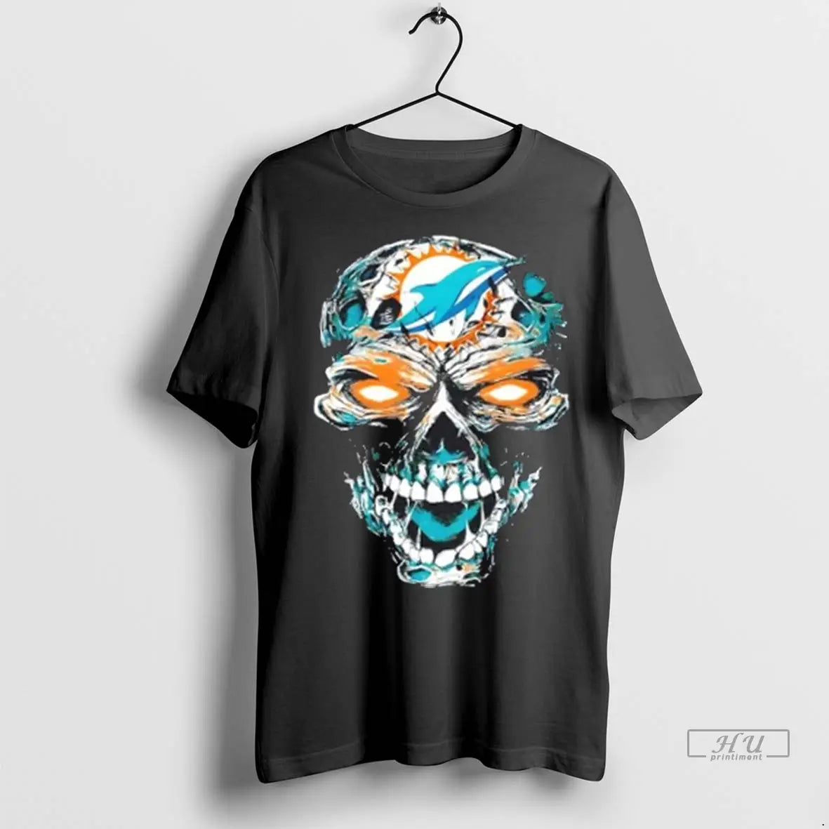 Officials Miami Dolphins X Skull Horror Logo T Shirt