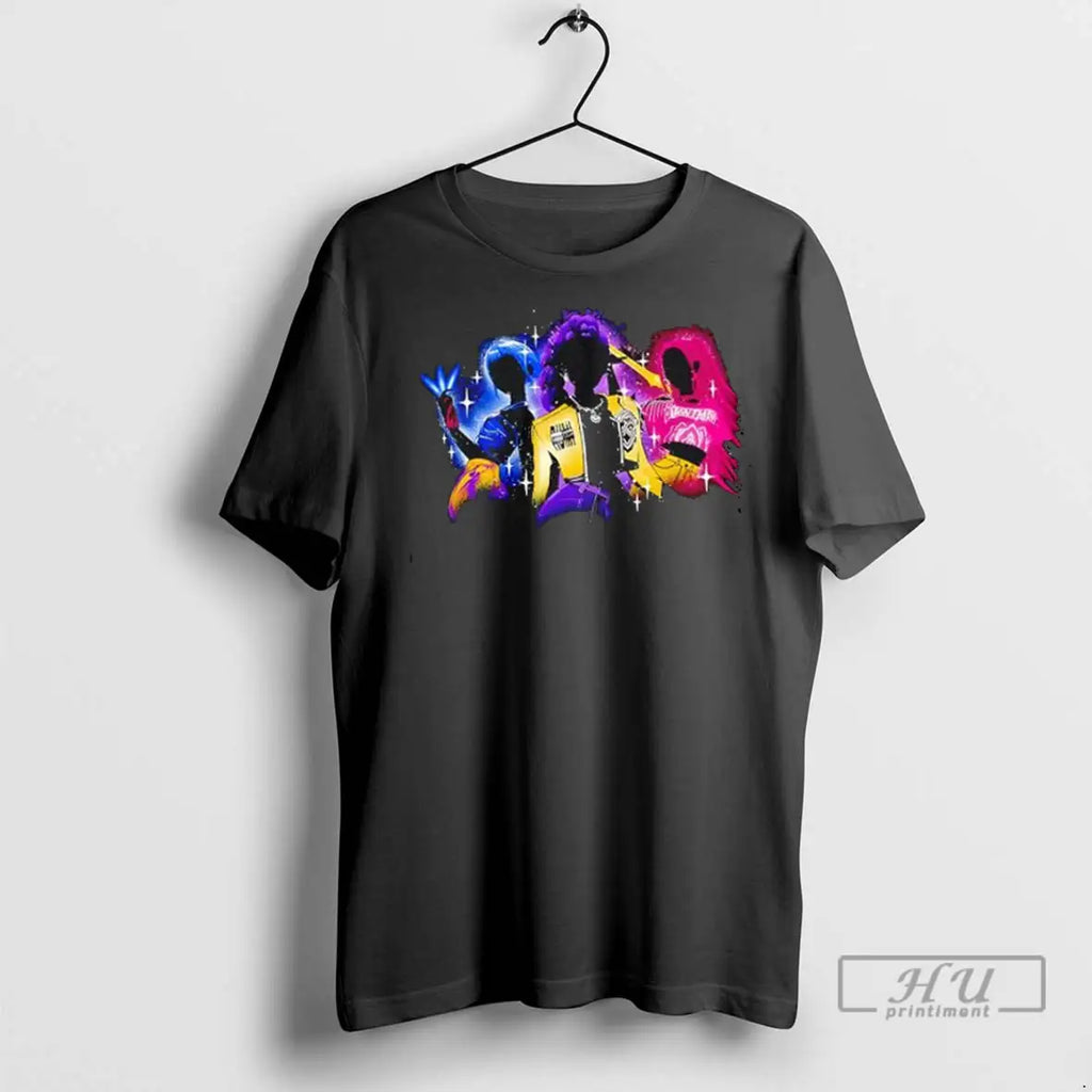 Officials Three Powerful Girls Silhouette Pop Art Neon Glow Action Pose Graphic Black