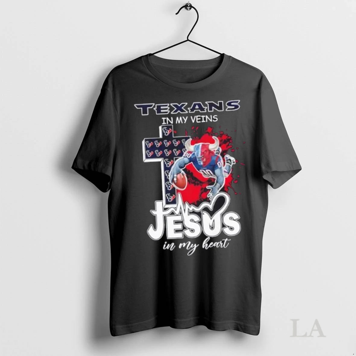 Original Houston Texans In My Veins Jesus In My Heart Cross Mascot