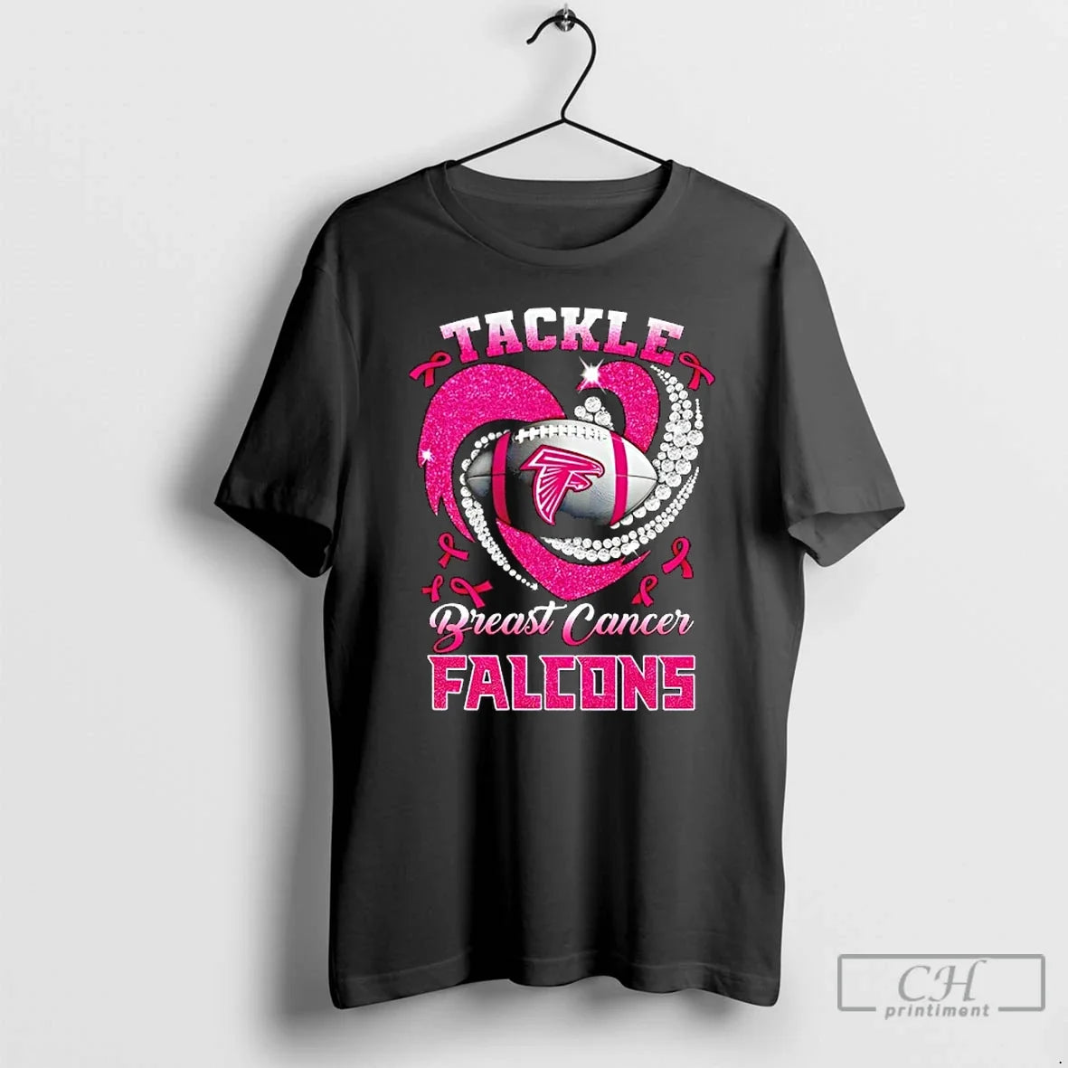 Premium Atlanta Falcons Breast Cancer Awareness Tackle Heart T Shirts