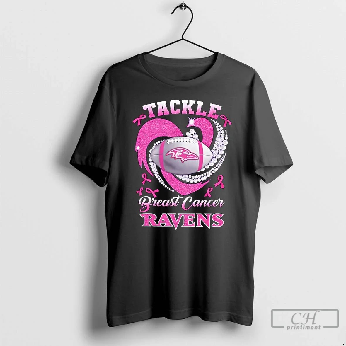 Premium Baltimore Ravens Breast Cancer Awareness Tackle Heart T Shirts