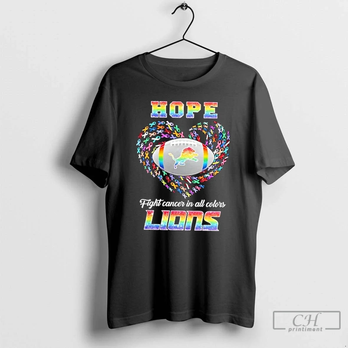 Premium Detroit Lions Football Hope Fight Cancer In All Colors Heart T Shirts
