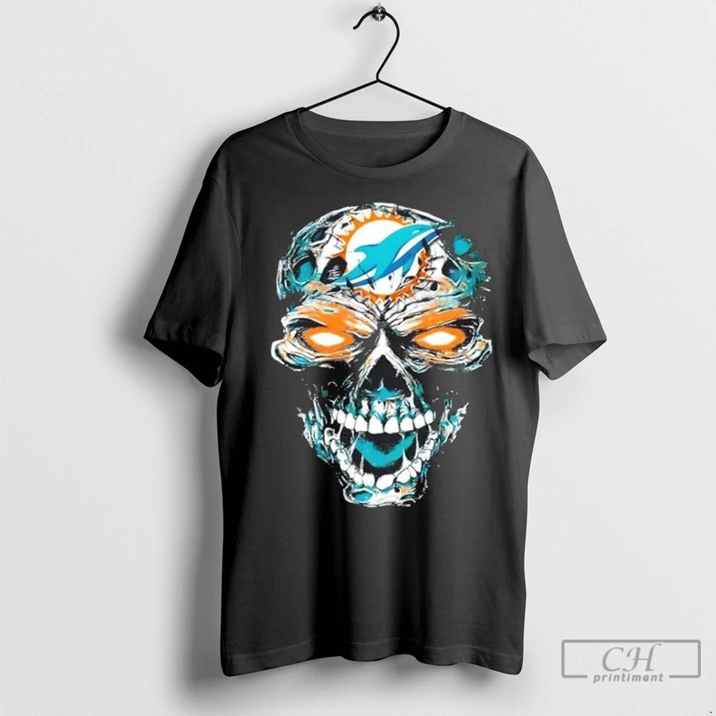Premium Miami Dolphins X Skull Horror Logo