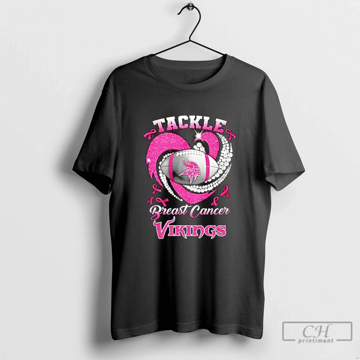 Premium Minnesota Vikings Breast Cancer Awareness Tackle Heart T Shirts