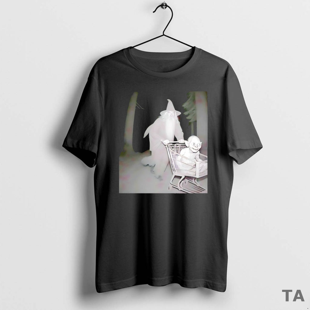 Top Gandalf Pushing Gollum In Shopping Cart T Shirt Sweater