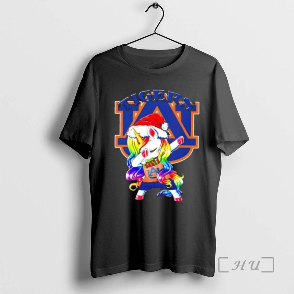 Trending Auburn Tigers Football X Unicorn Santa Hat Dabbing Merry Christmas Premium T Shirt Sweater