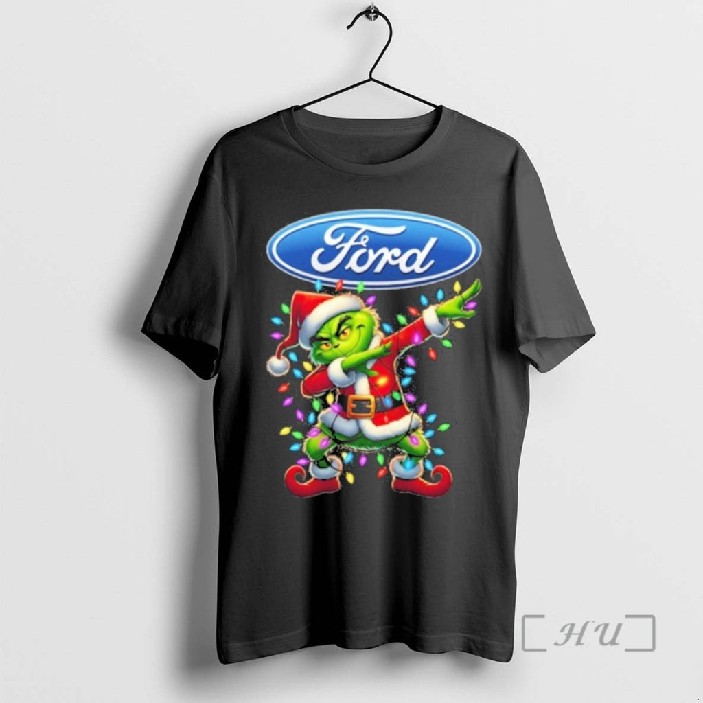 Trending Ford Motor Logo X Grinch Dabbing Light Christmas Premium T Shirt Sweater