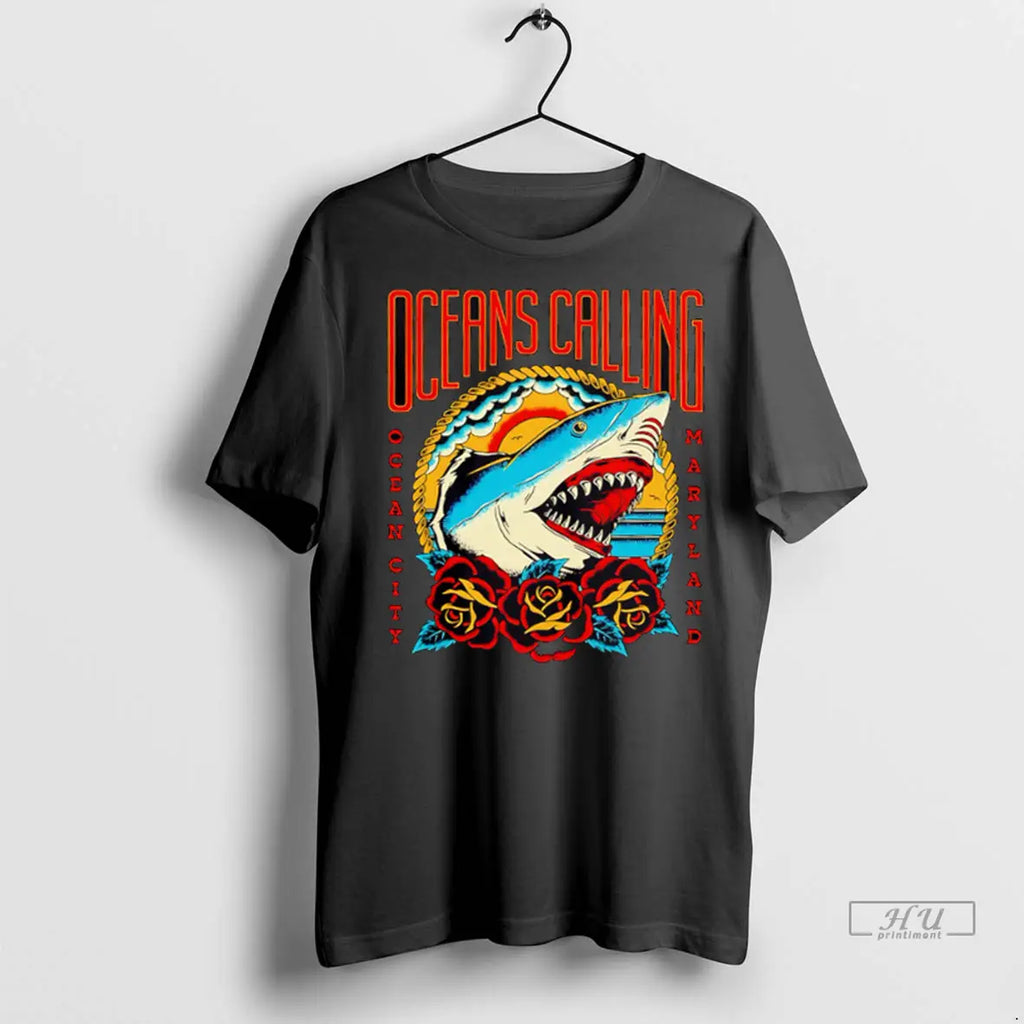 Trending Oceans Calling Shark Lineup T Shirt