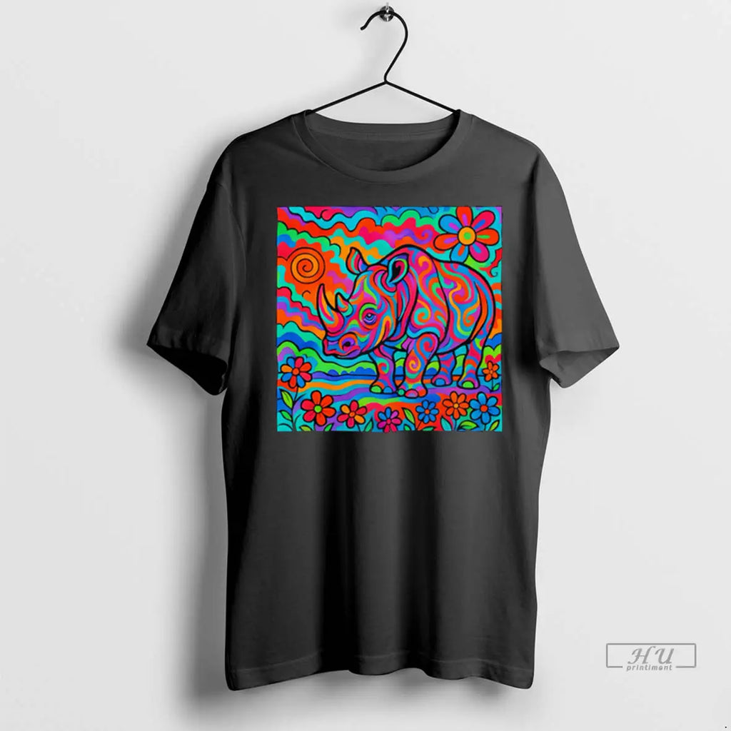 Trending Rainbow Rhino Art Style T Shirt