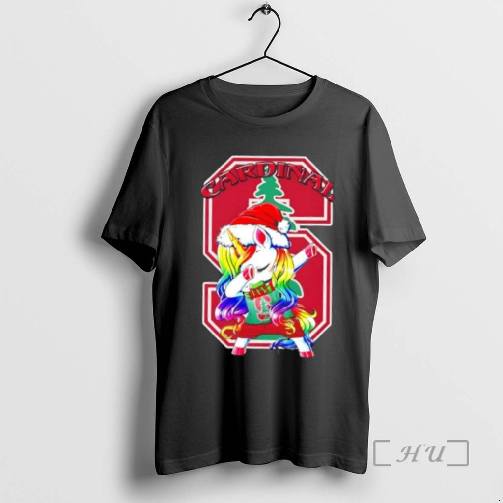 Trending Stanford Cardinal Football X Unicorn Santa Hat Dabbing Merry Christmas Premium T Shirt Sweater