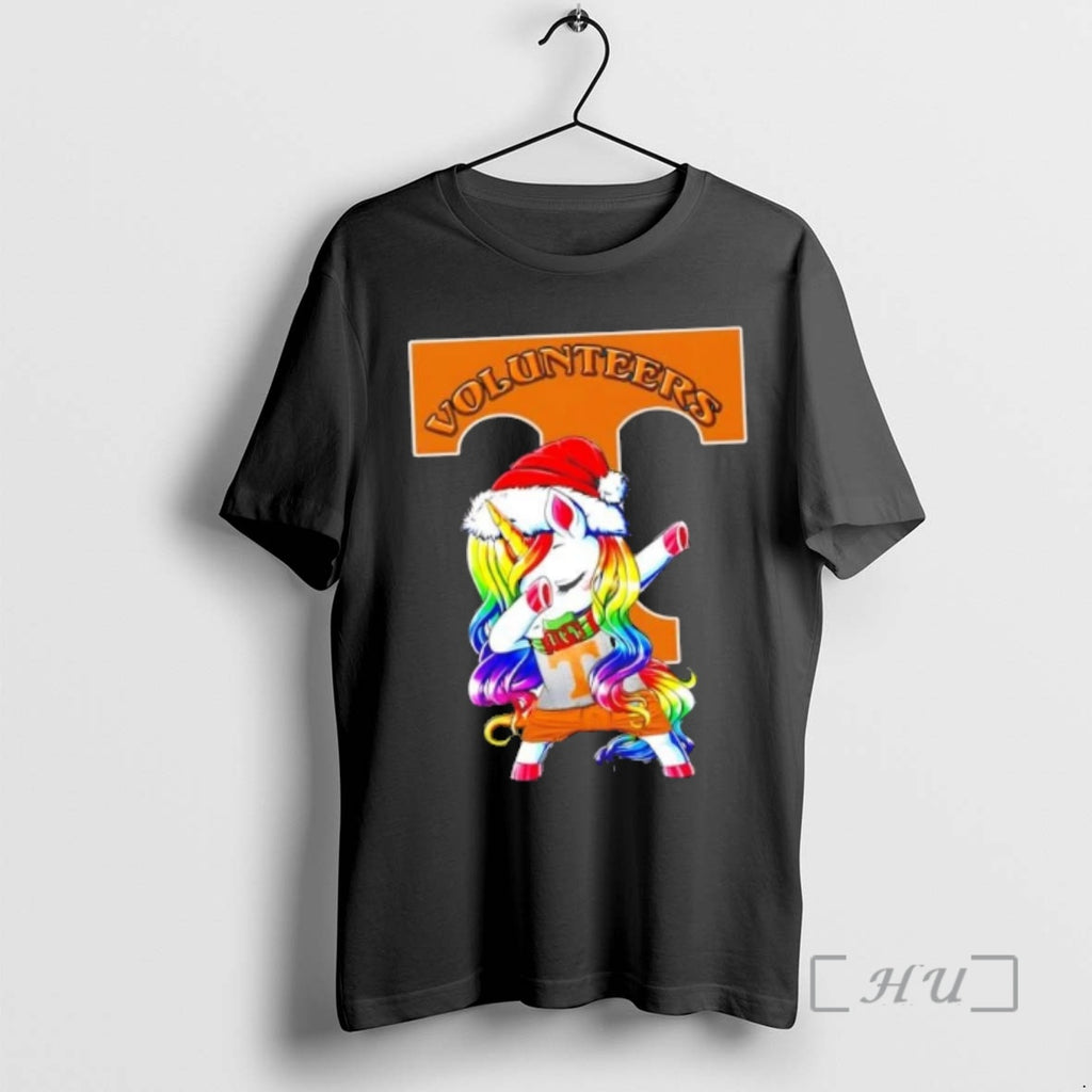 Trending Tennessee Volunteers Football X Unicorn Santa Hat Dabbing Merry Christmas Premium T Shirt Sweater