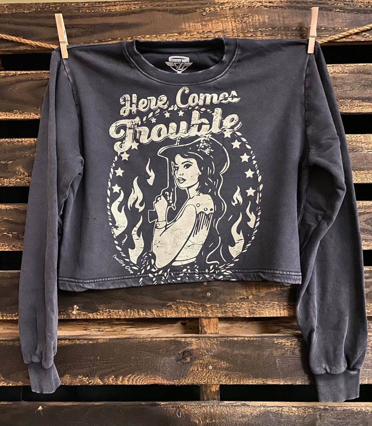 Here Comes Trouble Cropped Crew Sweatshirt