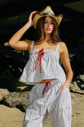 IT2317D Self Tie Front Cotton Woven Stripe Print Tank Top