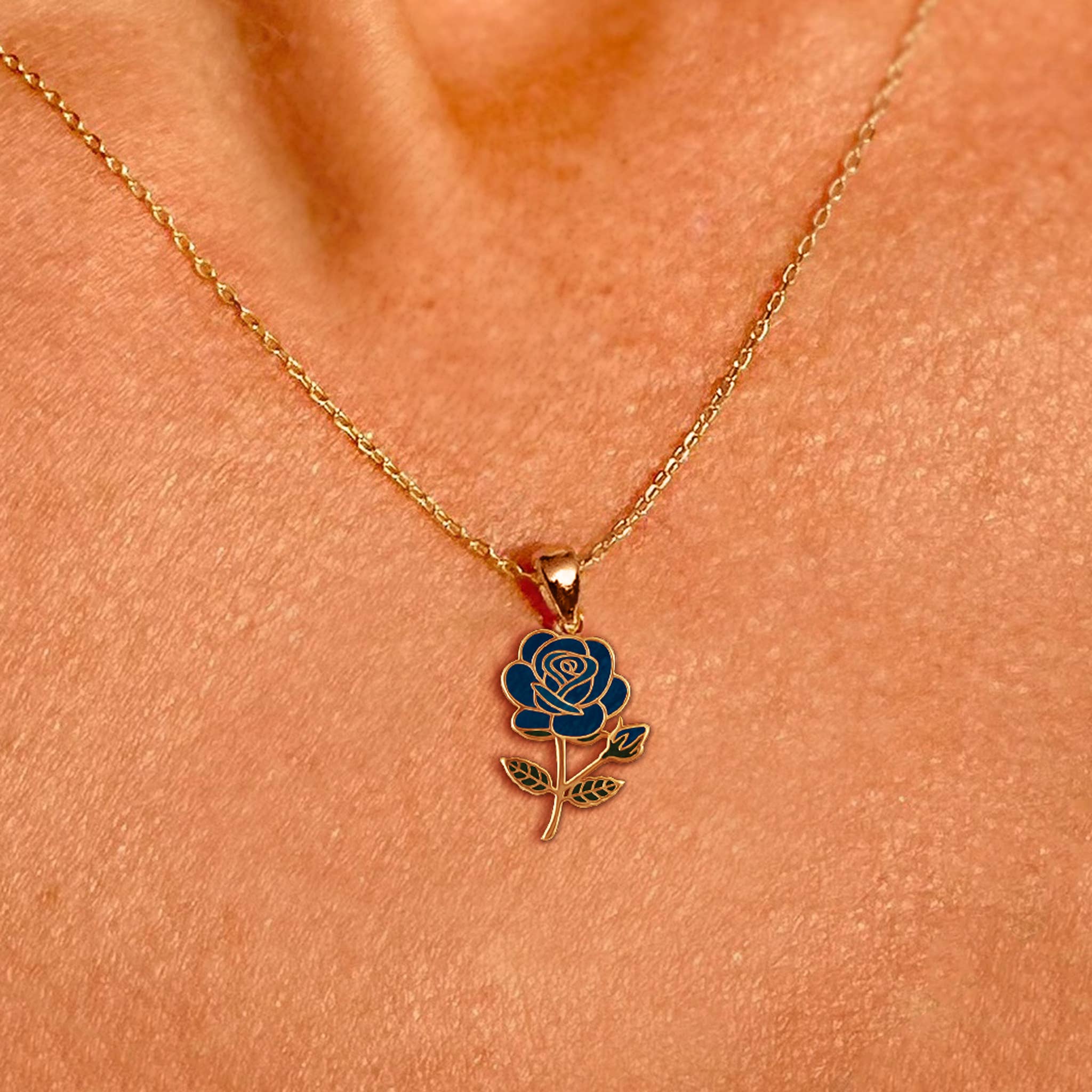 Blue Rose Birth Month Flower Necklace June Birth Flower