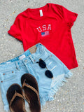 USA Flag Embroidery JULY52 Crop Tank Top