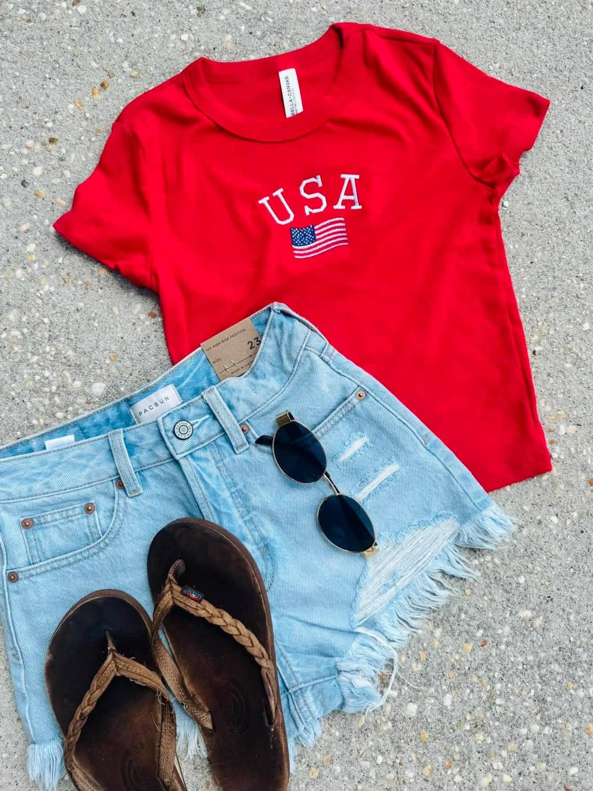 USA Flag Embroidery JULY52 Crop Tank Top