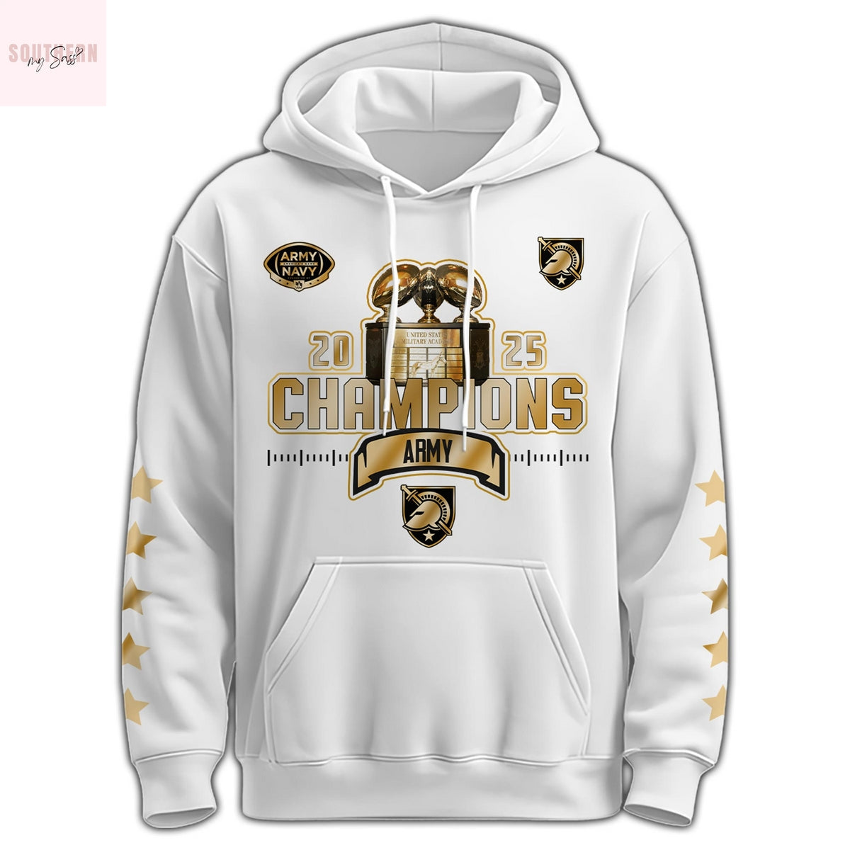 Army Black Knights CIC Trophy Champions 2025 Hoodie – White
