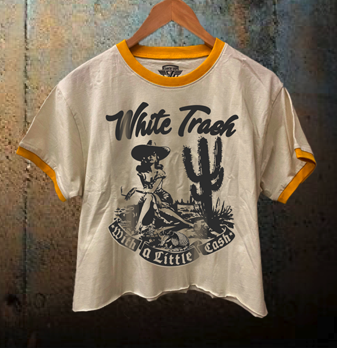 White Trash with A Little Cash Ringer Relaxed Crop Tee