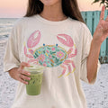 Coastal Crab Preppy Lily Print Beach Ocean Resort Tee