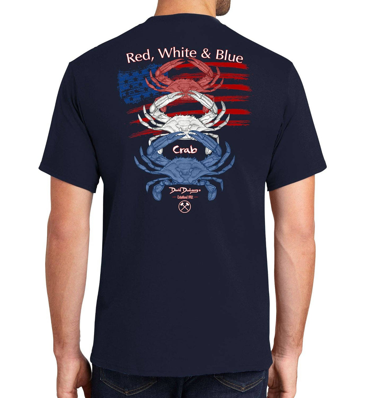 Men's Red White & Blue Crab Short Sleeve Navy Cotton T-Shirt