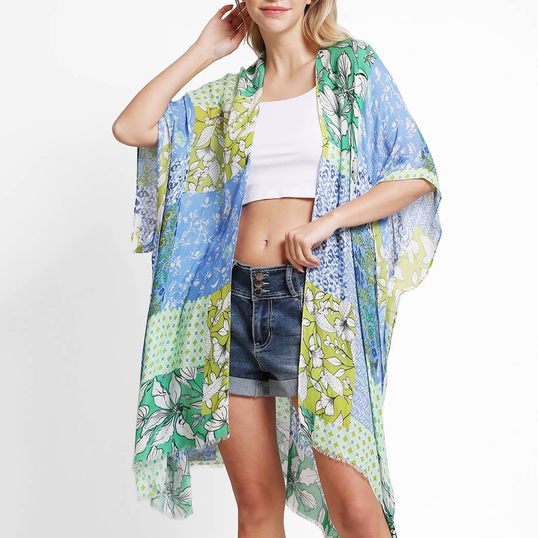 Mixed Floral Print Summer Kimono Cover-Up