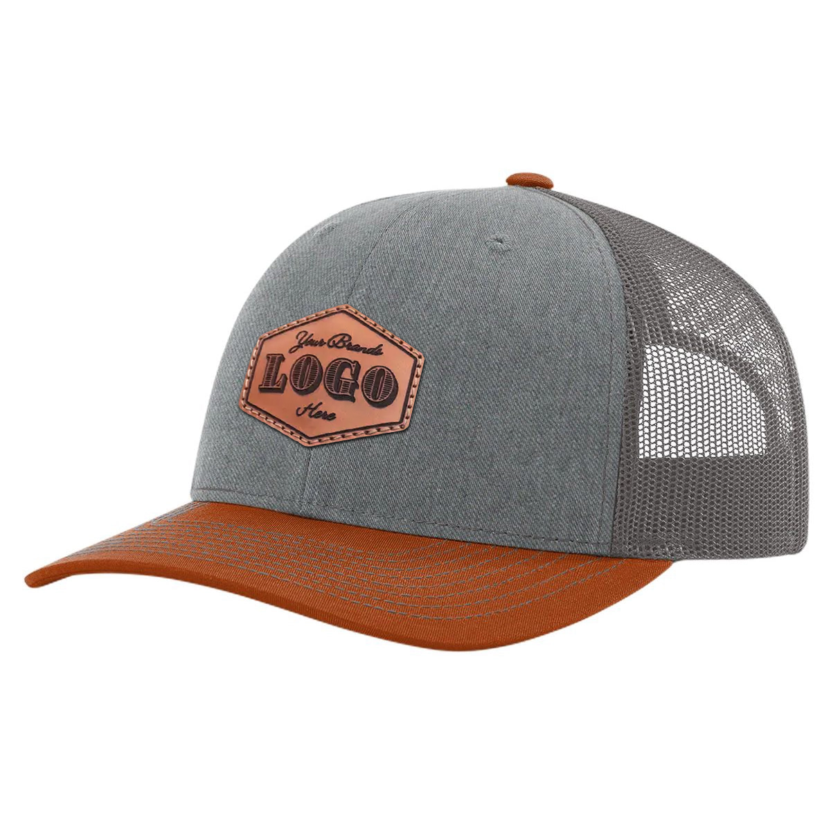Custom Hat with Laser Engraved Patch - Heather/Charcoal/D.Orange