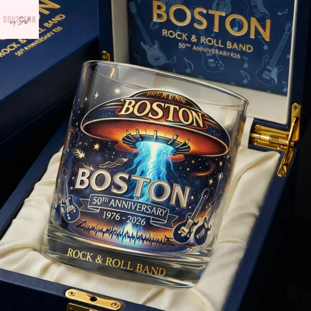 Boston 50th Anniversary Rock & Roll Band Whiskey Glass