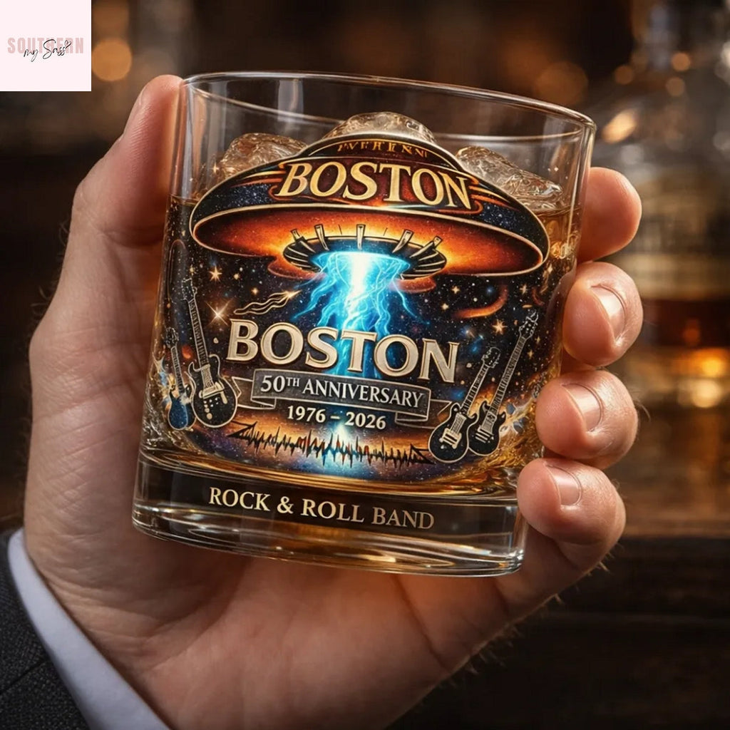 Boston 50th Anniversary Rock & Roll Band Whiskey Glass