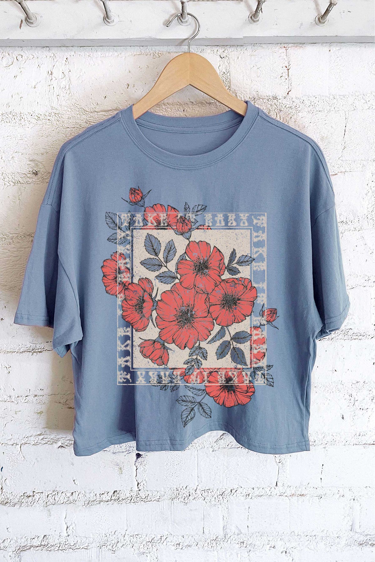 Take It Easy Vintage Flower Graphic Long Crop Top