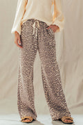 Leopard Print Wide Leg Cotton Pants Drawstring