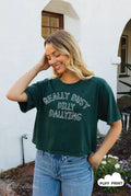 Really Busy Dilly Dallying Cropped Mineral Graphic Top