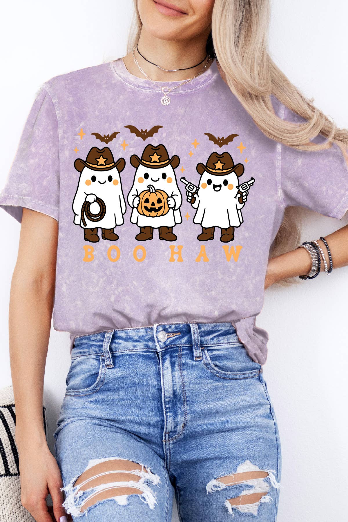 Women Halloween Graphic Print Mineral Wash Top