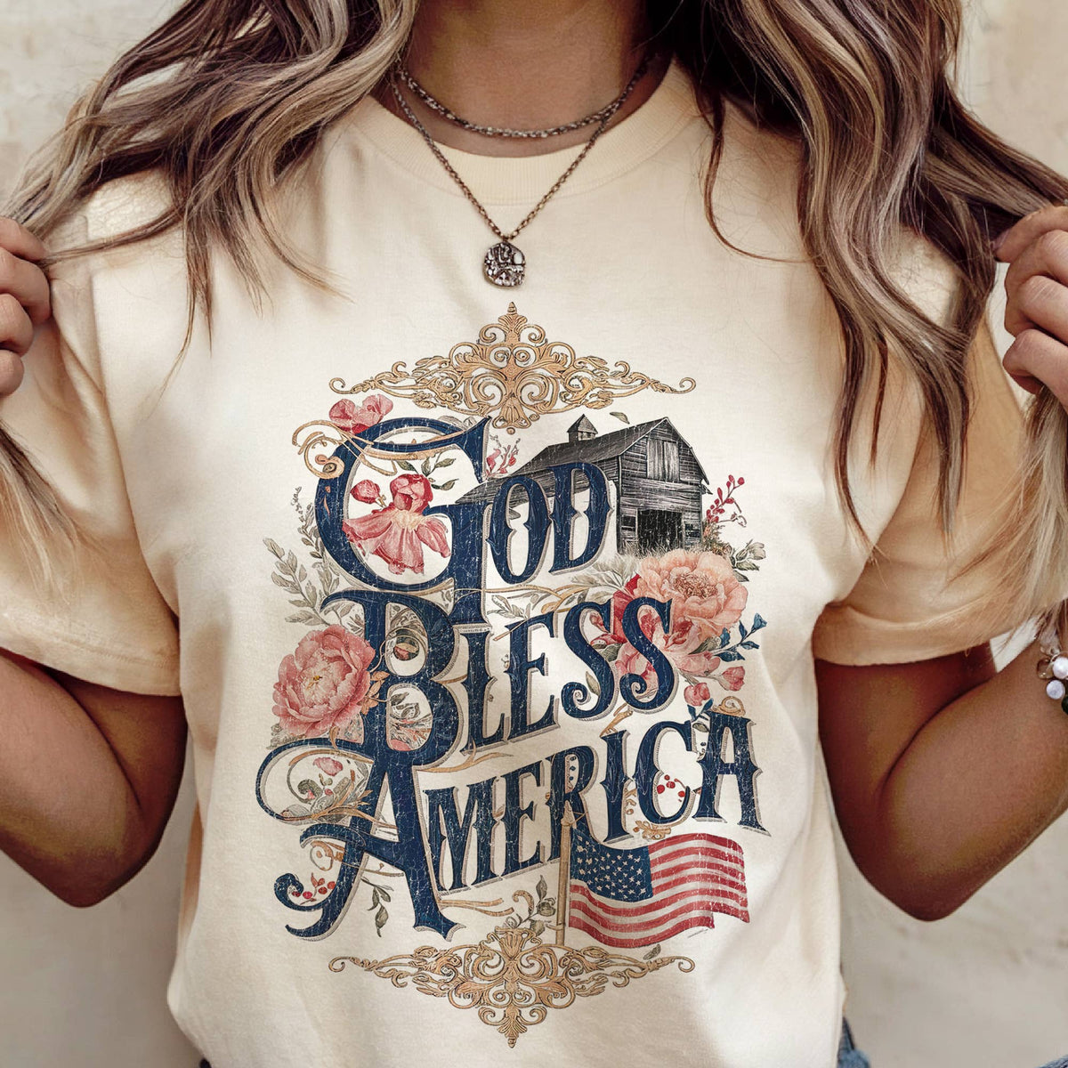 USA God Bless America Faith Patriotic Flag Graphic Tee