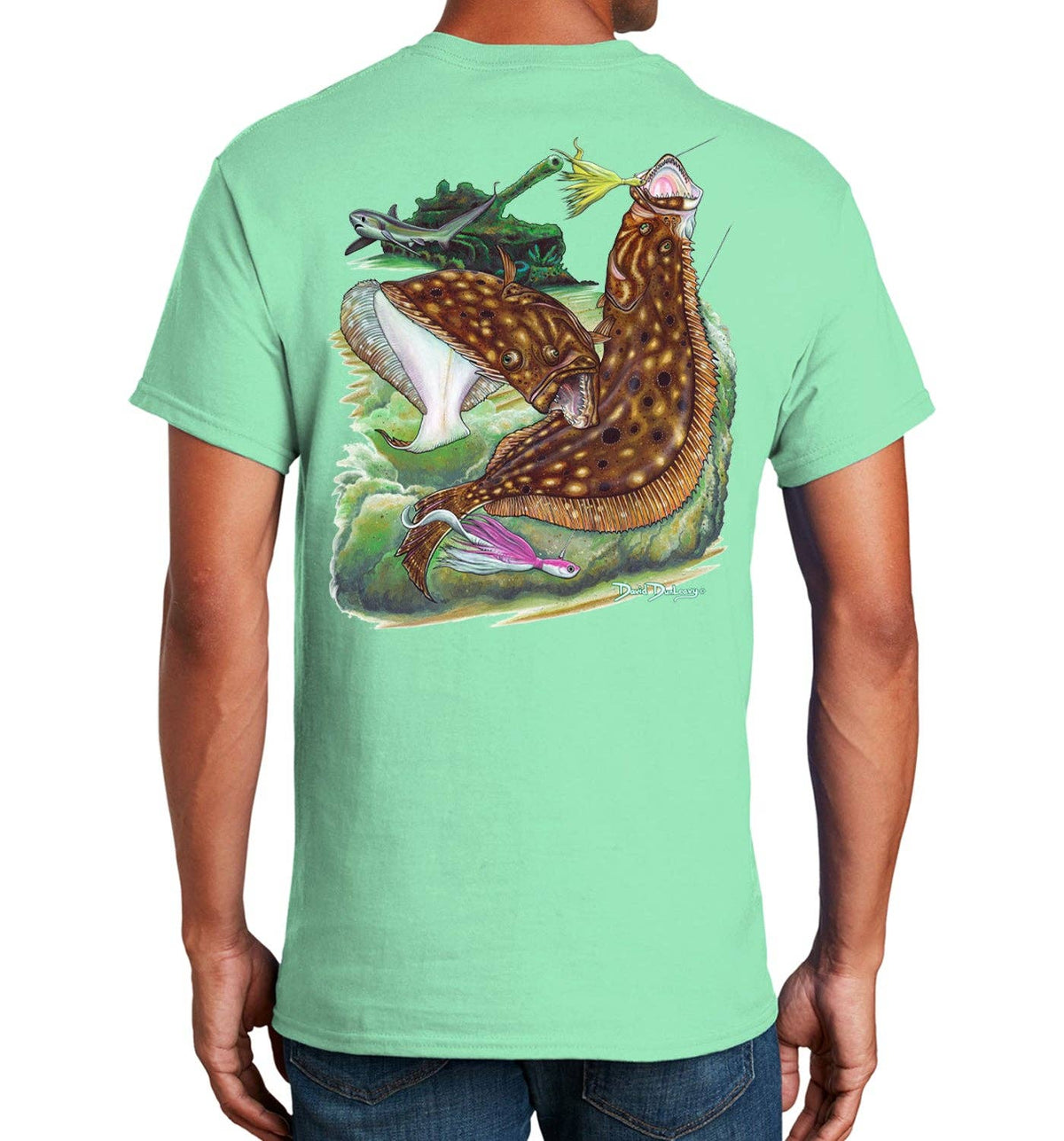 Men's Flounder Reef Short Sleeve Mint Cotton T-Shirt