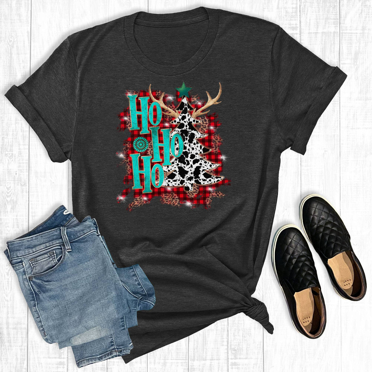 Cowhide Ho Ho Ho Christmas Tree