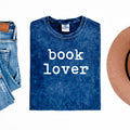 Book Lover Navy Mineral Wash Shirt, Book Lover Graphic Tee