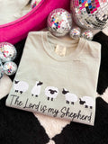 Lord Is My Shepherd Embroidered Tee – Faith-Based Sheep Grap