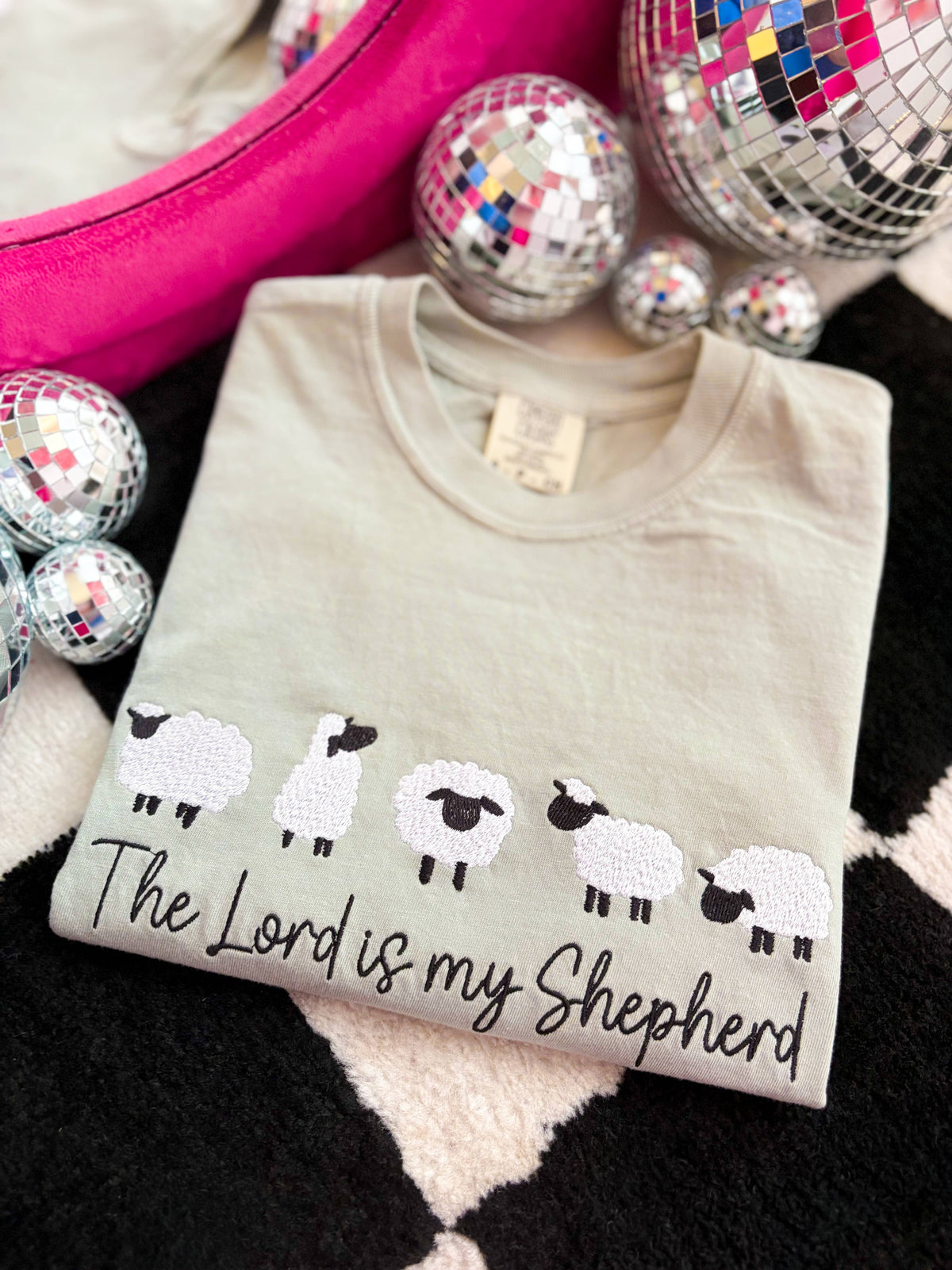 Lord Is My Shepherd Embroidered Tee – Faith-Based Sheep Grap