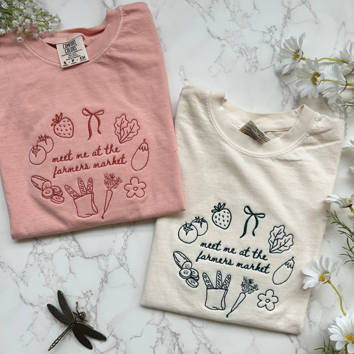 Embroidered Farmers Market Women's Crop Tshirt