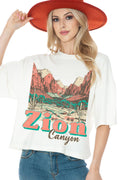 Women Zion Canyon Graphic Print Short Sleeve Crop Top