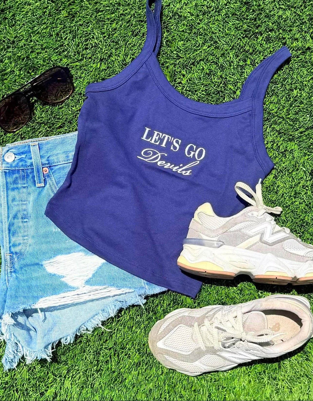 Embroidery Let's Go Team GAME117 Cropped Tank