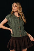 Cable Knit Button Up Sweater Vest
