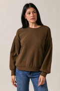 Crew Neck Pleated Detail Long Sleeve Top