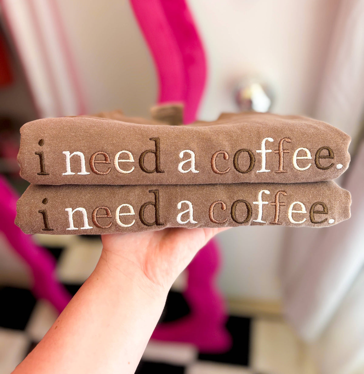 I Need A Coffee Embroidered Tee | Trendy Tee, Summer Tshirt