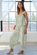 T2427C-SET Embroidered Dot Ruffled Pajama Tank & Pants Sets