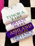 Custom Team Name Embroidered Crewneck | Block Font Mascot