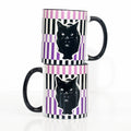 Black Cat Halloween Mug | Gothic Spooky Coffee Cup Stripes