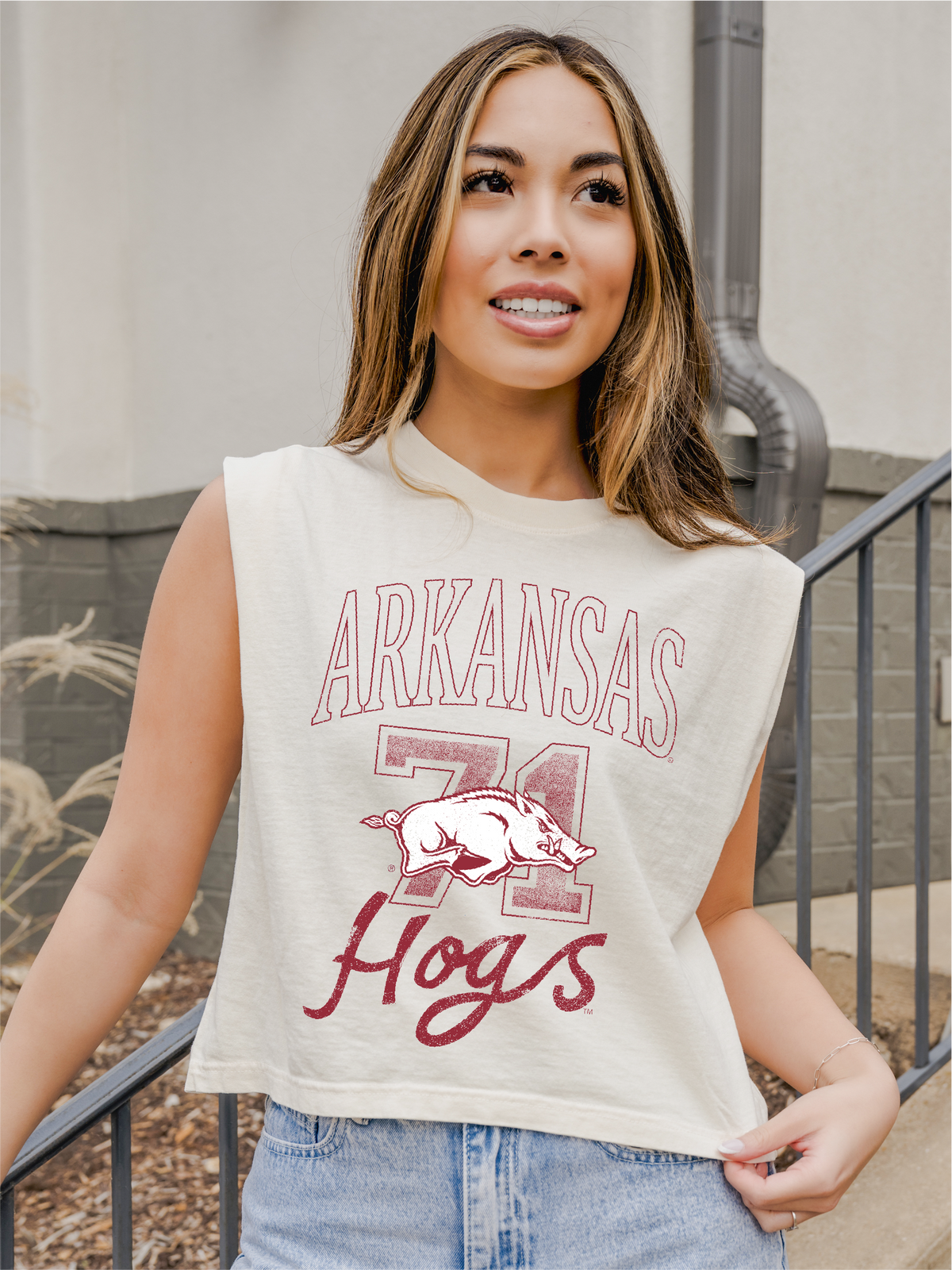 Arkansas Razorbacks Club Mascot Off White Muscle Tank