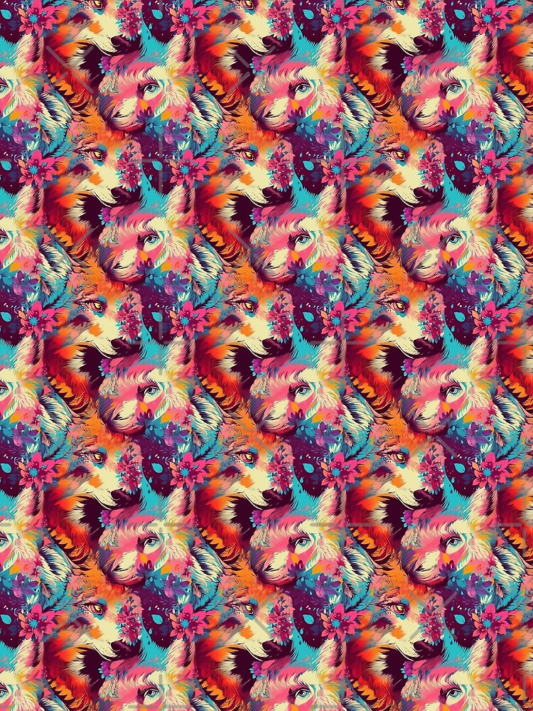 Colorful Wolf with Flowers Pattern #2 by FantasySoul